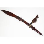 A kaskara with leeather scabbard and grip, blade length 50cm, total length 69cm. Condition: