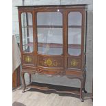 An Edwardian inlaid and hand decorated glazed display cabinet, width 134cm, depth 47cm & height