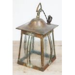 An Edwardian Arts & Crafts copper lantern light fitting, height 34cm. Condition - good, general wear