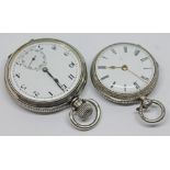 Two hallmarked silver pocket watches comprising a Victorian pocket watch with the gilt movement