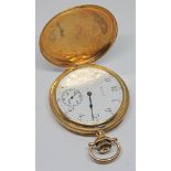 A 1913 14ct gold Elgin full hunter pocket watch with Arabic numerals, spade hands, outer 5 minute
