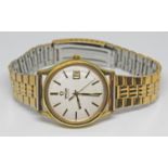 A 1977 gold plated Omega quartz 1960071 wristwatch, with signed champagne dial, hour batons in