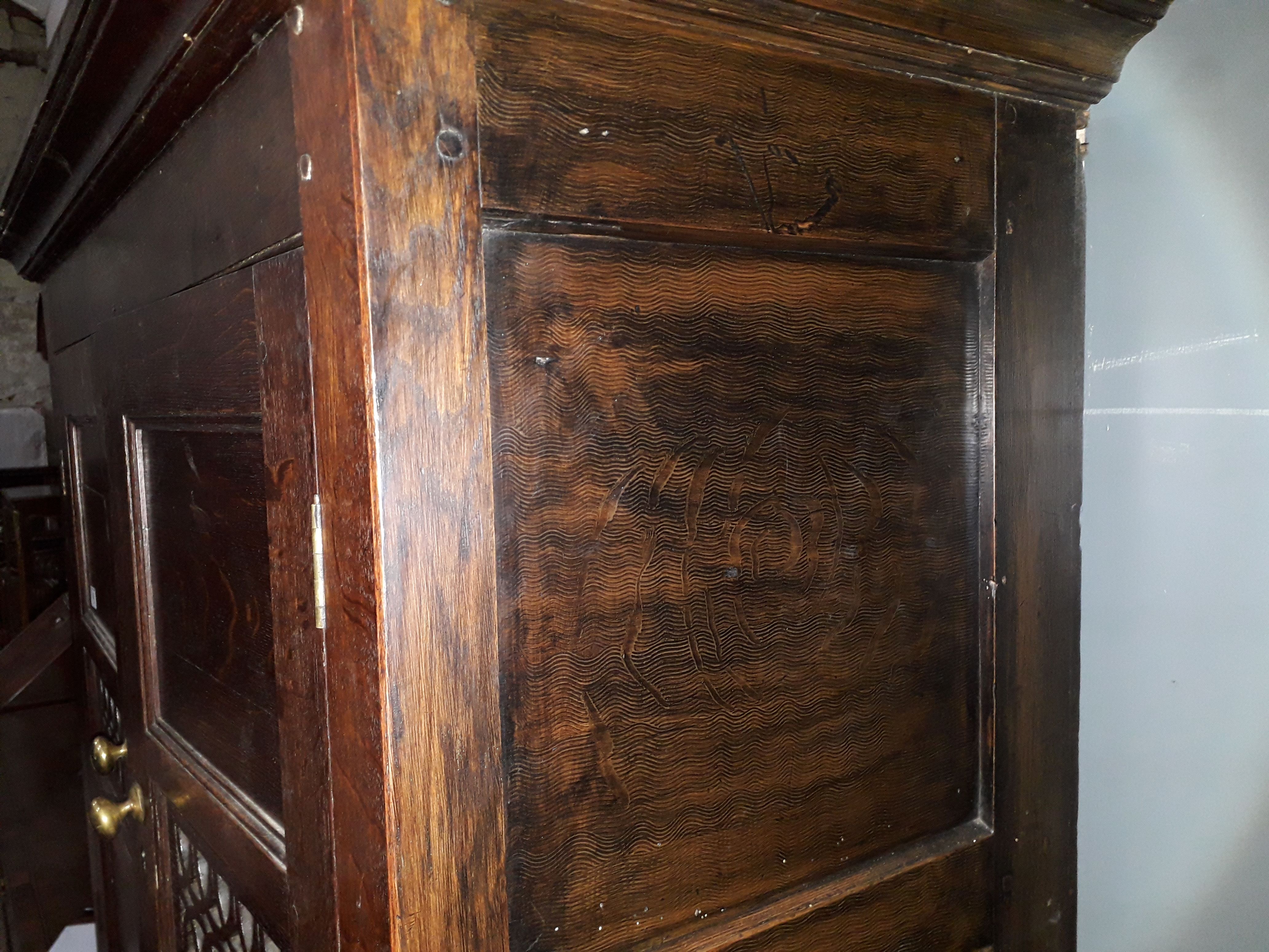 An 18th century and later oak cabinet, width 107cm, depth 47cm & height 190cm. Condition: general - Bild 7 aus 31