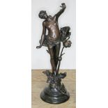 Franz Rosse (1858-1900), Art Nouveau bronze depicting a semi nude female pixie stood with left arm