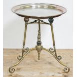 A late Victorian Aesthetic copper and brass stand or table in the manner of Benham & Froud, top