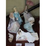 A mixed collection of figures including 3 Lladro, a small Nao, one Royal Albert and a Royal