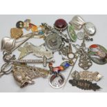A mixed lot of mainly brooches and costume jewellery, a Golden Shred badge etc.