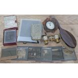 A mixed lot including tortoiseshell, opera glasses, photographic slides.