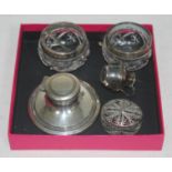 A hallmarked silver inkwell and other items.