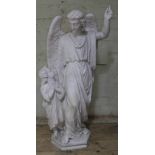 A large plaster figure depicting a guardian angel and child, height 85cm.