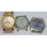 Three vintage wristwatches comprising a gold plated Olma 17 jewel manual wind on flexi strap, a