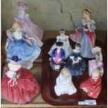 A group of figures including 3 large Royal Doulton, Genevieve, Elizabeth and Amy; 1 large Coalport -