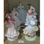 Five Royal Worcester figures, Rosie Picking Apples, Noelle, Sundaly Best, The Milkmaid, and The