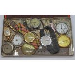 A mixed lot of watches including a ladies hallmarked 9ct watch, a trench type watch, together with