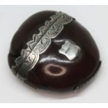 A 19th century white metal inlaid burra bean vesta case.