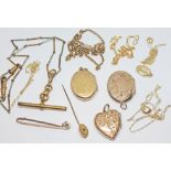 A mixed lot of hallmarked 9ct gold, yellow metal and gold plated jewellery, gross wt. 33.20g.