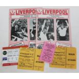 Football ticket stubs comprising a pair for Liverpool v Bayern Munich 1971, Liverpool v Coventry