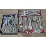 An eight place setting of silver plated fiddle and thread pattern flatware and other silver plated