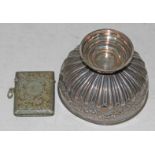 A hallmarked silver pedestal bowl and a vesta lighter.