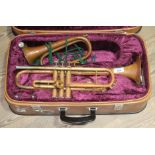 A brass Lafleur Zenith MKII trumpet in case.