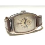 A 1930s hallmarked silver cased wristwatch with art deco style dial, seconds subsidiary at 6 o'
