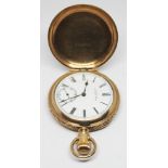 A gold plated Waltham pocket watch, case diam. 51mm.