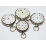 A group of four silver pocket watches including one signed Charles Winter, Preston.