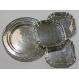 Hallmarked silver comprising a set of three silver dishes and and another dish.