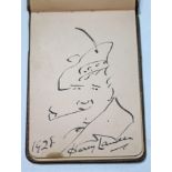 A 1920s autograph album including Harry Lauder with cartoon, Fred Perry, Betty Siddons, F.R. Burrow,