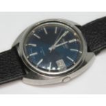 A vintage stainless steel Seiko automatic 7005-7100, with signed blue dial, hour batons and hands in