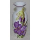 A Nymphenberg porcelain vase decorated with iris flowers and a dragon fly, height 21cm.