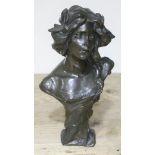 A reproduction bronze effect Art Nouveau style bust, height 32cm.