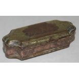 A Dutch copper and brass tobacco box, length 13.5cm.