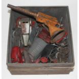 A box of toys including a pre war Meccano sports car, a Schuco 3000, a Schuco tin rat and a Jolliboy