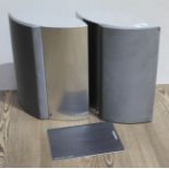 A pair of Bang and Olufsen Beolab 4000 ellipse hi fi speakers, elliptical shape with stainless steel