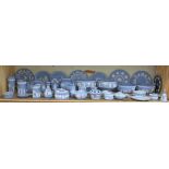 A large collection of Wedgwood blue Jasperware, approx. 41 pieces including candlesticks, pedestal