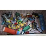 A suitcase containing playworn toy cars etc including dinky, Corgi, Hot Wheels etc