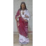 A plaster figure depicting Jesus Sacred Heart, height 74cm. Condition - various chips and wear.