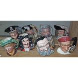 A group of 8 large Royal Doulton character jugs including Bootmaker D6572; Captain Hook D6947; '