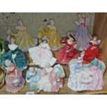 A group of 10 Royal Doulton figures including Veronica HN1517; The Love Letter HN2149; Afternoon tea