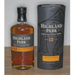 Highland Park 12 years old single malt Scotch whisky, 40% 70cl, sealed, level low neck, boxed.