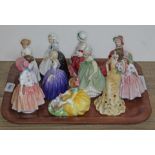 A tray of 11 Royal Doulton lady figures including 2 x Lily HN1798, Daddys Girl HN3435, Sit HN3123,