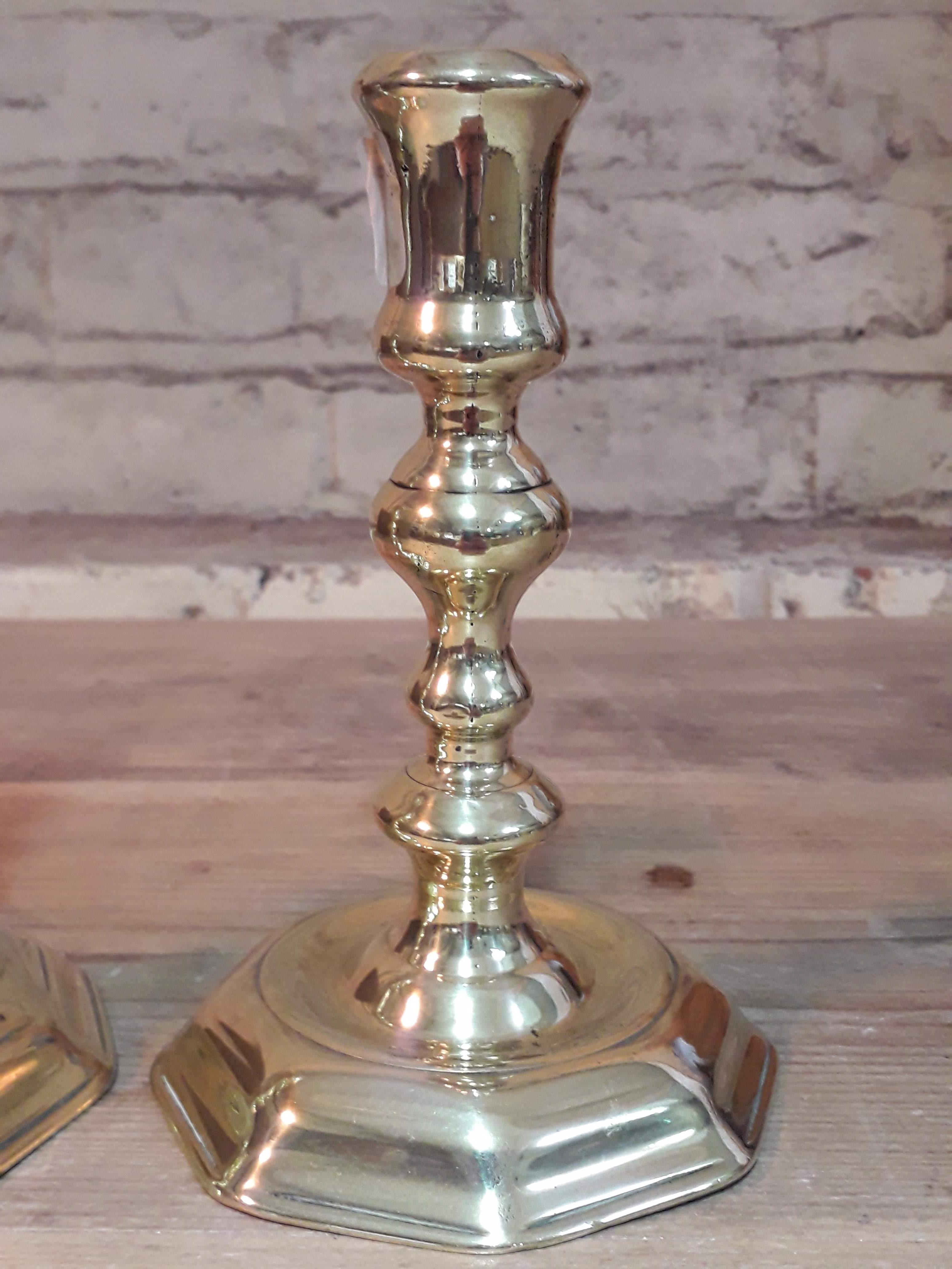 A pair brass candlesticks, heights 17cm. Condition: dents to both sticks. - Image 5 of 5