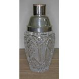 A cut glass and silver plated cocktail shaker, height 24cm.