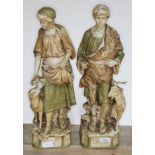 A pair of of Royal Dux figures, Shepherd and Shepherdess, model numbers 1115 & 1116, heights