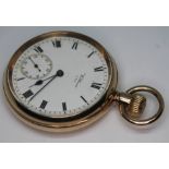 A 1943 gold plated Waltham pocket watch having signed white enamel dial with Roman numerals, spade