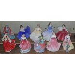 10 large Royal Doulton lady figures including Summers Day HN3378; Autumn Breezes HN1911; Rosie