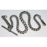 A hallmarked silver Albert chain, length 37cm, wt. 43.90g.