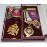 A hallmarked 9ct gold ROAB medallion wt. 18.46g, together with two yellow metal medals and one