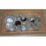 A box of hallmarked silver and silver plate including a pepper mill, candlesticks, button hooks,